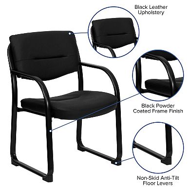 Emma and Oliver Leather Executive Side Reception Chair with Sled Base