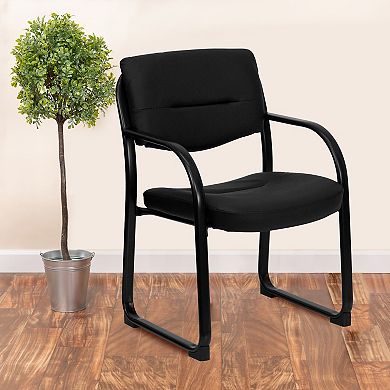 Emma and Oliver Leather Executive Side Reception Chair with Sled Base