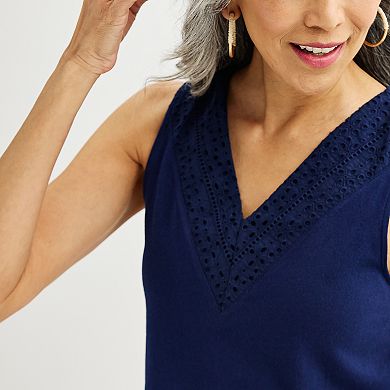 Women's Croft & Barrow® Eyelet V-Neck Tank Top