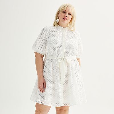 Plus Size Nine West Eyelet Fit Flare Dress