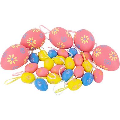 Northlight 29-count 3.25" Pastel Pink, Blue and Yellow Spring Easter Egg Ornaments Set