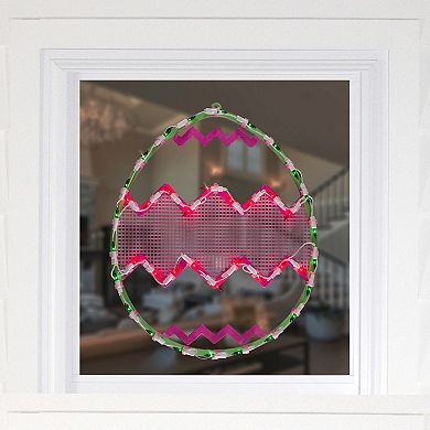 Northlight 17" Lighted Green with Pink Chevron Stripe Easter Egg Window Silhouette