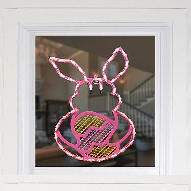 Northlight 17" Lighted Pink Bunny with Easter Egg Window Silhouette