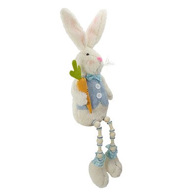 Northlight 22" Blue and White Boy Bunny Rabbit with Dangling Bead Legs Spring Figure