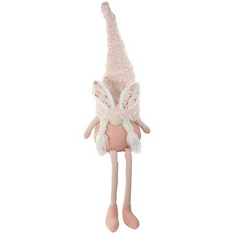 Northlight 32" White and Pink Sitting Easter Gnome with Bunny Ears and Dangling Legs