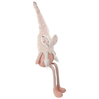 Northlight 32" White and Pink Sitting Easter Gnome with Bunny Ears and Dangling Legs