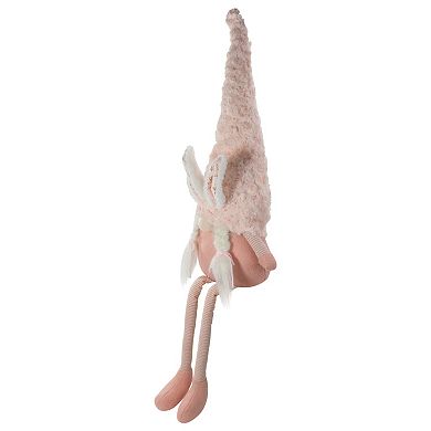 Northlight 32" White and Pink Sitting Easter Gnome with Bunny Ears and Dangling Legs