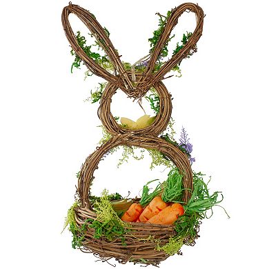 Northlight 14.5" Brown and Green Artificial Floral Bunny Shaped Basket