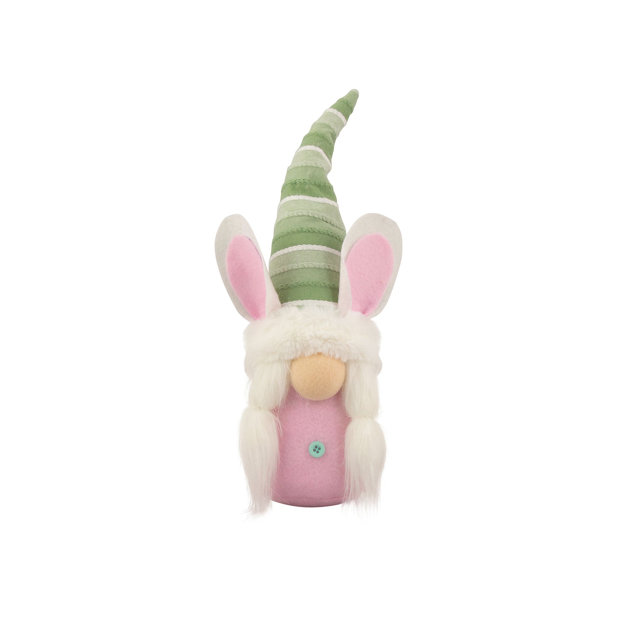 Northlight Pink and Green Gnome Girl with Bunny Ears Easter Tabletop Décor