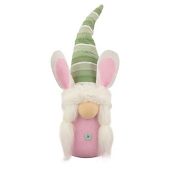 Northlight Pink and Green Gnome Girl with Bunny Ears Easter Tabletop Décor