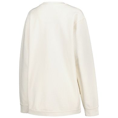 Women's Pressbox White Ohio State Buckeyes Comfy Corded Vintage Wash Basic Arch Pullover Sweatshirt