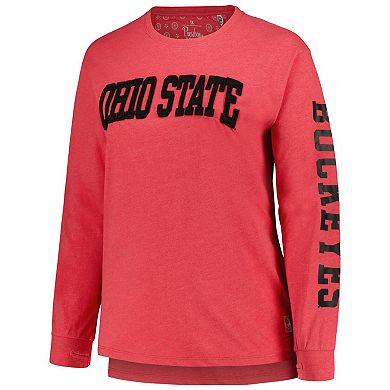 Women's Pressbox Scarlet Ohio State Buckeyes Plus Size 2-Hit Canyon Long Sleeve T-Shirt