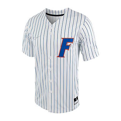 Men's Nike White/Royal Florida Gators Pinstripe Replica Full-Button Baseball Jersey