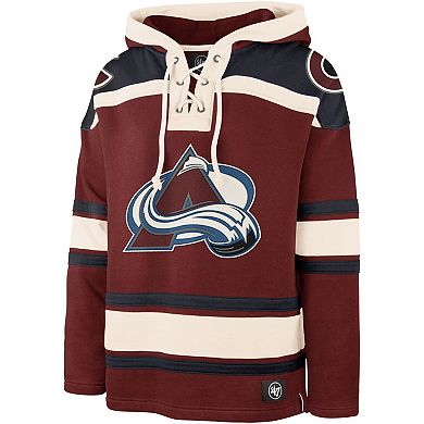 Men's '47 Cale Makar Burgundy Colorado Avalanche Player Name & Number Lacer Pullover Hoodie
