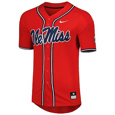 Men's Nike Red Ole Miss Rebels Full-Button Replica Baseball Jersey