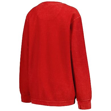Women's Pressbox Scarlet Ohio State Buckeyes Comfy Corded Vintage Wash Basic Arch Pullover Sweatshirt
