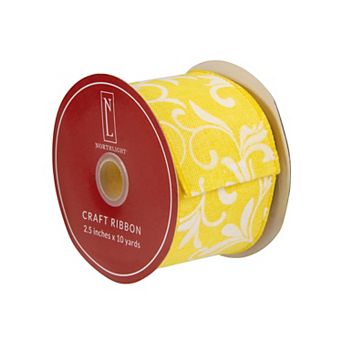 Yellow With White Floral Design Wired Craft Ribbon 2.5" X 10 Yards