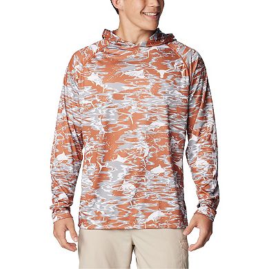 Men's Columbia Burnt Orange Texas Longhorns PFG Terminal Tackle Omni-Shade Rippled Long Sleeve Hooded T-Shirt