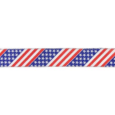 Patriotic Stars And Stripes Flag Wired Craft Ribbon 2.5" X 10 Yards