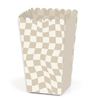 Big Dot Of Happiness Tan Checkered Party - Favor Popcorn Treat Boxes - Set Of 12