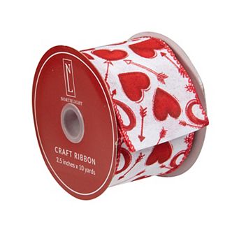 Red and White Hearts Valentine's Day Wired Craft Ribbon