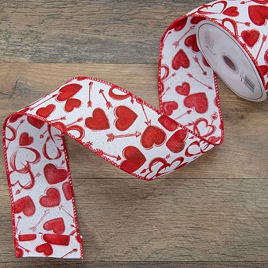 Red and White Hearts Valentine's Day Wired Craft Ribbon