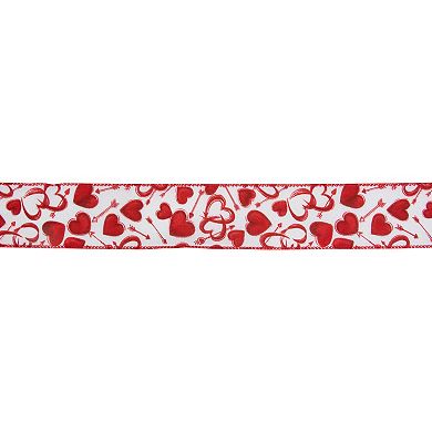 Red and White Hearts Valentine's Day Wired Craft Ribbon