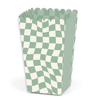 Big Dot Of Happiness Sage Green Checkered Party - Favor Popcorn Treat Boxes - Set Of 12
