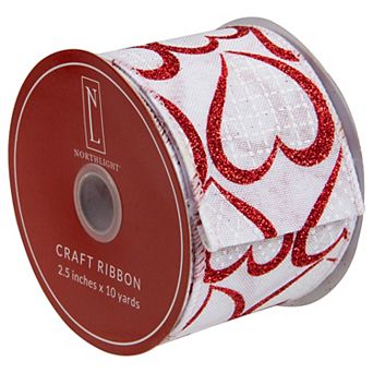 Red and White Hearts Valentine's Day Wired Craft Ribbon