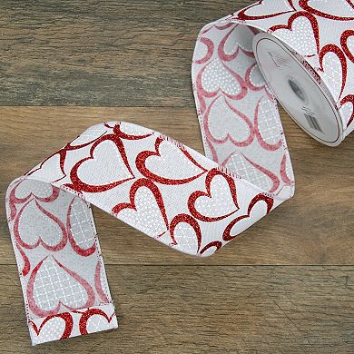 Red and White Hearts Valentine's Day Wired Craft Ribbon