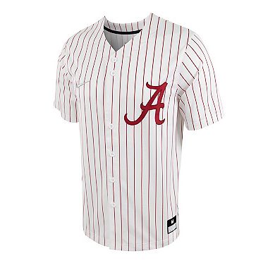 Men's Nike White/Crimson Alabama Crimson Tide Pinstripe Replica Full-Button Baseball Jersey