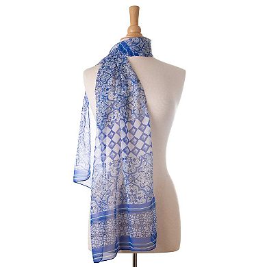 Miramar - Long Sheer Silk Scarf For Women - Blue