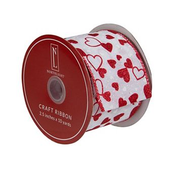 Red and White Hearts Valentine's Day Wired Craft Ribbon