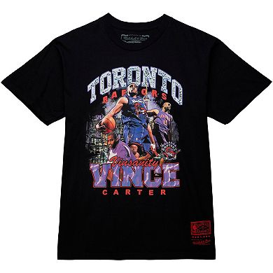 Men's Mitchell & Ness Vince Carter Black Toronto Raptors Hardwood Classics Bling Concert Player T-Shirt