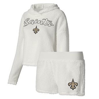Women's Concepts Sport White New Orleans Saints Fluffy Pullover Sweatshirt & Shorts Sleep Set