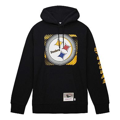 Men's Mitchell & Ness Black Pittsburgh Steelers Gridiron Classics Big Face 7.0 Pullover Hoodie