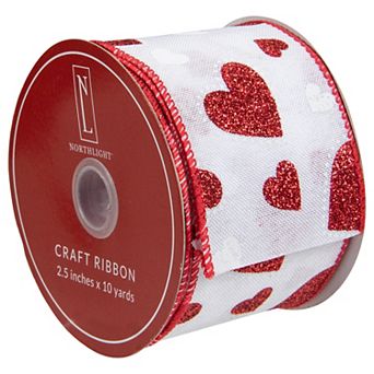 Red and White Hearts Valentine's Day Wired Craft Ribbon