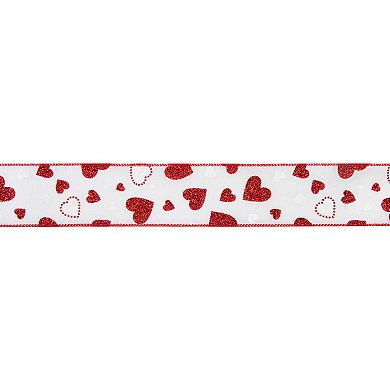 Red and White Hearts Valentine's Day Wired Craft Ribbon
