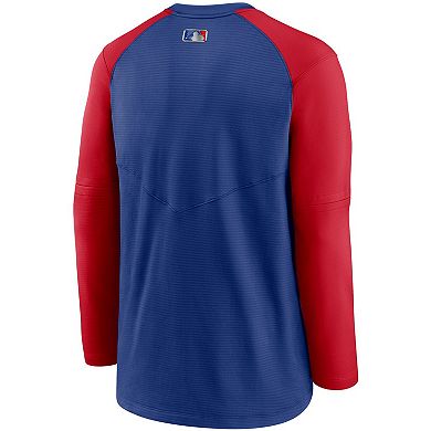 Men's Nike Royal/Red Chicago Cubs Authentic Collection Pregame Performance Raglan Pullover Sweatshirt
