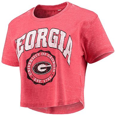 Women's Pressbox Red Georgia Bulldogs Edith Vintage Burnout Crop T-Shirt