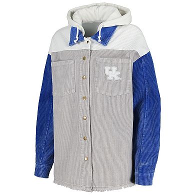 Women's Gameday Couture Gray Kentucky Wildcats Vintage Wash Corduroy Full-Snap Hooded Shacket