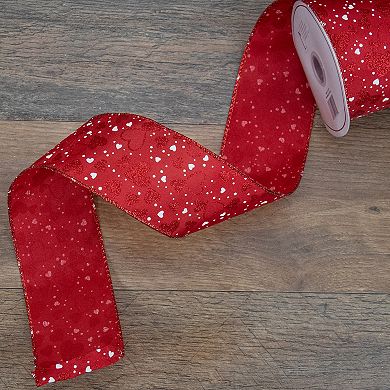 Red and White Hearts Valentine's Day Wired Craft Ribbon