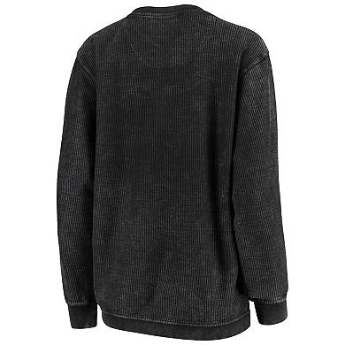 Women's Pressbox Black Georgia Bulldogs Comfy Cord Vintage Wash Basic Arch Pullover Sweatshirt