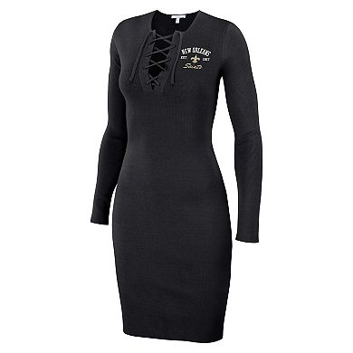 Women's WEAR by Erin Andrews Black New Orleans Saints Lace Up Long Sleeve Dress