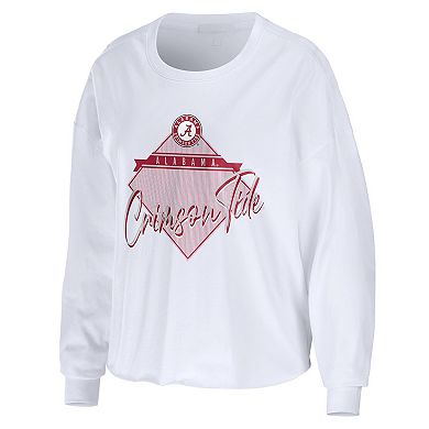Women's WEAR by Erin Andrews White Alabama Crimson Tide Diamond Long Sleeve Cropped T-Shirt