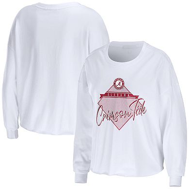 Women's WEAR by Erin Andrews White Alabama Crimson Tide Diamond Long Sleeve Cropped T-Shirt
