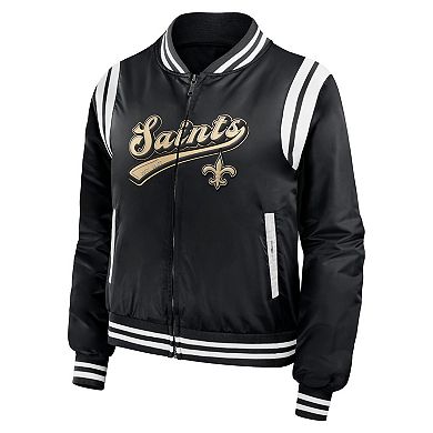 Women's WEAR by Erin Andrews Black New Orleans Saints Bomber Full-Zip Jacket