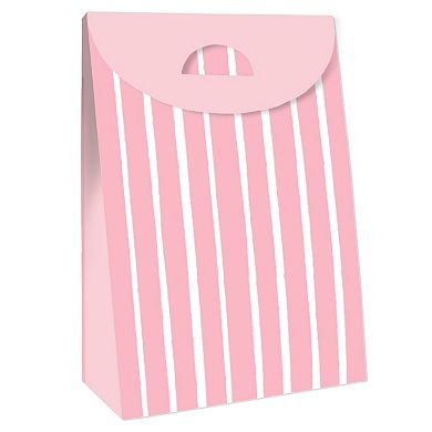 Big Dot Of Happiness Pink Stripes - Simple Gift Favor Bags - Party Goodie Boxes - Set Of 12