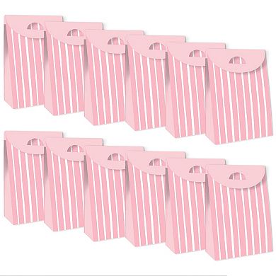 Big Dot Of Happiness Pink Stripes - Simple Gift Favor Bags - Party Goodie Boxes - Set Of 12