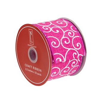Pink And White Swirl Wired Spring Craft Ribbon 2.5" X 10 Yards